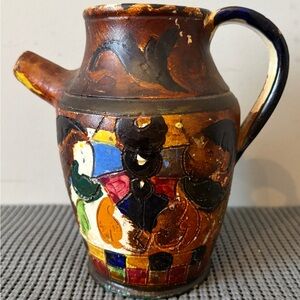Vintage Art Pottery Jug with Spout and Handle. Handcrafted in Italy